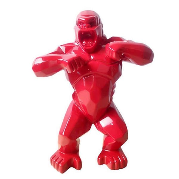 Boksende Gorilla Statue Dyr Ape Figur Resin Orangutang Skulptur Dekorasjon Rød
