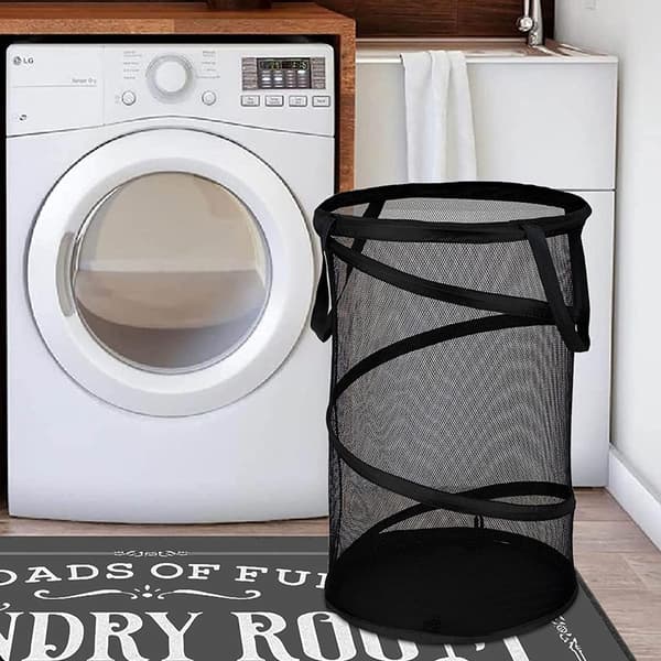 Sammenleggbar kleskurv 36x58cm Mesh med bred åpning pustende solid sammenleggbar vaskekurv med håndtak hvit