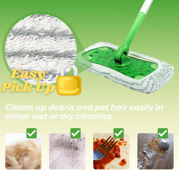 4-pak genanvendelige moppepuder, der er kompatible med Swiffer Sweeper, kraftig mikrofiber moppeovertræk til rengøring af flere overflader, våd og tør