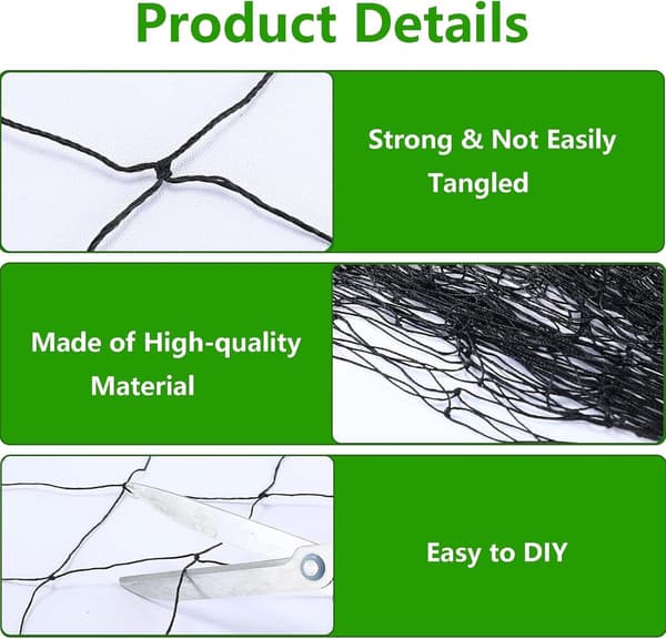 Gjenbrukbart fuglenett i nylon, 7,5x15m for hageavlinger og dammer, svart black