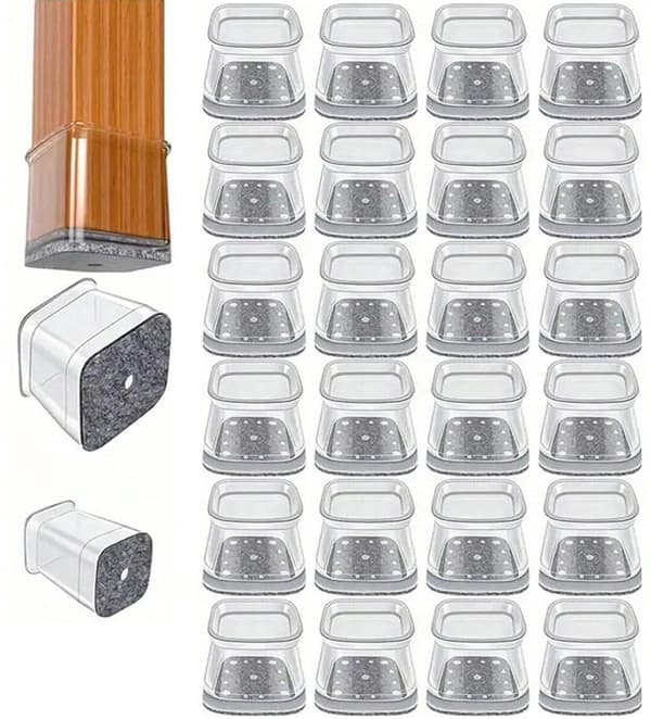 24x Bordbenhetter Møbelbeskyttere - Rektangulær Anti-ripe Gulvbeskyttelse for Stoler, Bord og Sofa 2.5-3.6x3.7x3.2 cm grijs - L