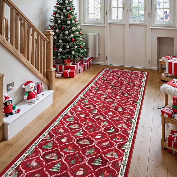 High-Quality Imitation Cashmere Non-Slip Christmas Runner for Hallway, Kitchen Runner, Washable Runner, Red Bathroom Runner - 80 x 160 cm