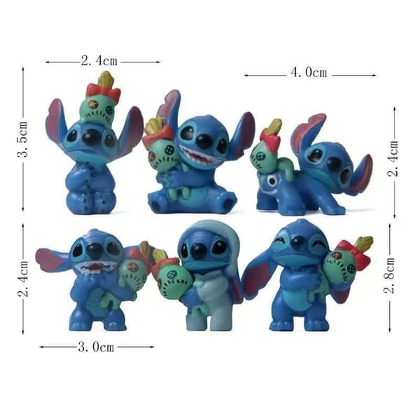 Stitch Minifigursett 6 design, PVC samleobjekt skrivebordsdekor for fans