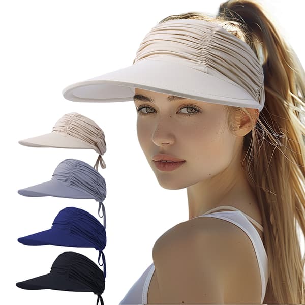 Solhat til kvinder med bred skygge, UV-beskyttelse, sommer, høj hestehale, strand, sportshat, sort