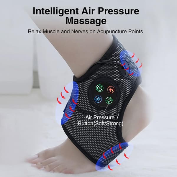 Elektrisk ankelmassager, varmende vibrationsfodankelmassager, kompressionsterapi, ledstrækmassage til genopretning af ledskader, smerter og