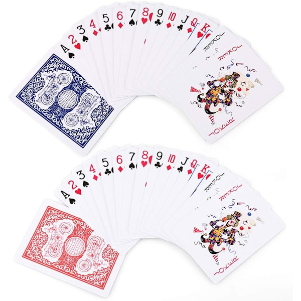 Pokerstørrelse Standard Index, 2 sæt - 1 blå & 1 rød til Blackjack
