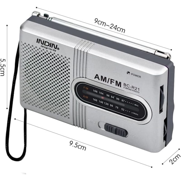 Kannettava radio pieni radio hopea FM/AM (MW), erittäin suuri säätöpyörä, miniradio sisäänrakennetulla kaiuttimella, paristokäyttöinen