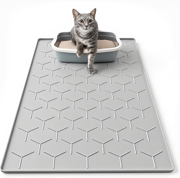 Kattetoalettmatte Stor 86 x 56 cm - Vanntett Silikon Gulvmatte - Grå
