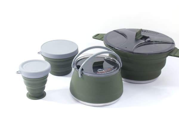 Vikbart campingkärlset i silikon, bärbart utomhuskökskit med non-stick-beläggning för vandring och resor Single pot Khaki