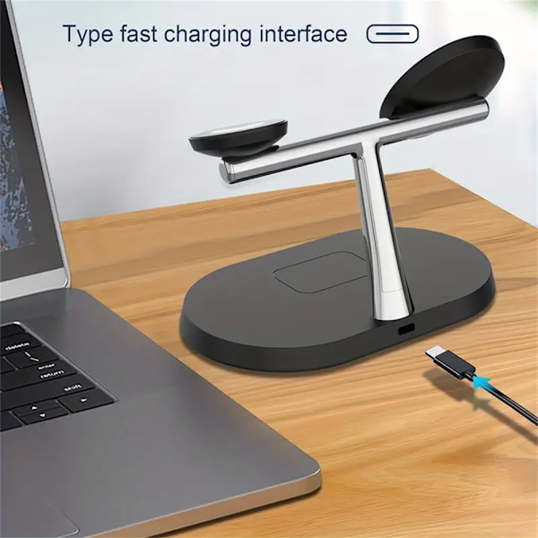 Magnetisk Trådlös Laddningsstation 3-i-1 Snabbladdningsställ för iPhone 15 14 13 12 Pro Max white