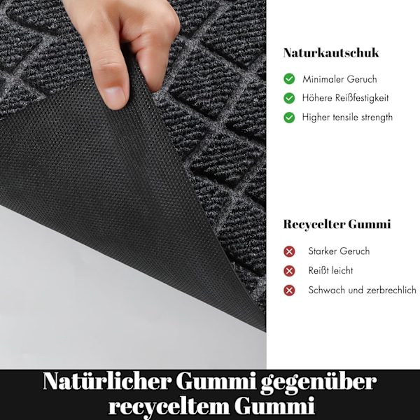 Dörrmatta för utomhusbruk, tvättbar, väderbeständig, 75 x 43 cm, robust och vattenabsorberande, smutsavvisande dörrmattor, med halkfri baksida, grå
