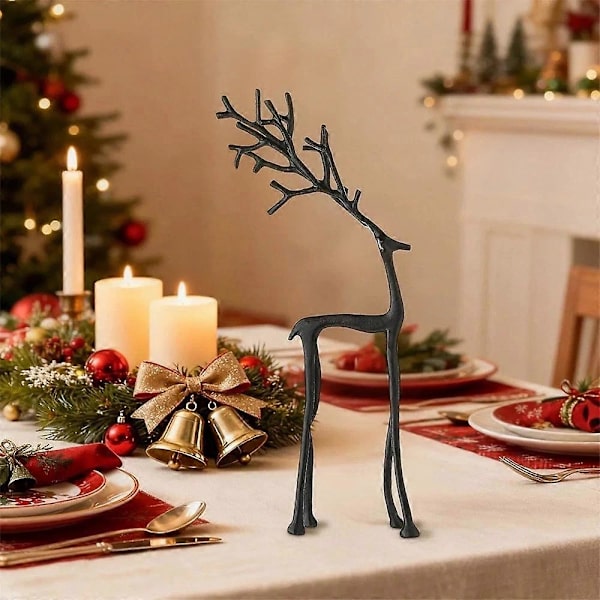 Sæt med 2 sorte rensdyrstatuer - Moderne julefigurer - Elegant indendørs julepynt