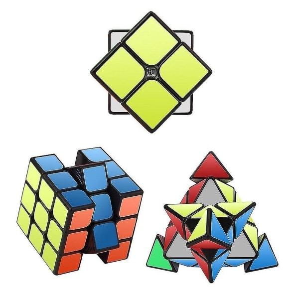 3 st Speed Cube Set, Helt Svart Bas Pussel Magic Cube Set med 2x2x2 3x3x3 Pyramid Smidig Pusselkub--