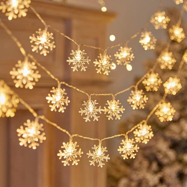 1,7 cm Snowflake LED Warm Light Strings, 10 m 80 LED, USB/Battery Powered, Flashing/Constant, Christmas Decoration 10m
