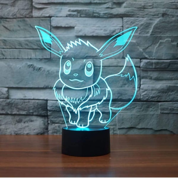 3D Illusion Pokemon_ LED nattlampa, 7 färger Gradvis utbytbar USB Touch Switch 3D visuella ljus för julklappar eller hemdekorationer