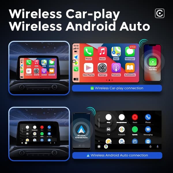 Langaton Android Auto CarPlay -sovitin Android-puhelimille iPhoneille, C-tyypin pistokesovitin avoimella Android-järjestelmällä ja GPS:llä