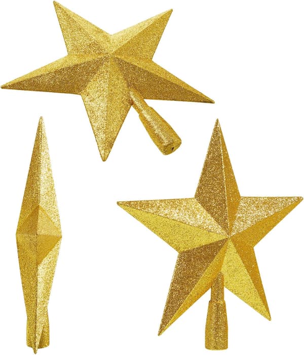 3 stk. 25 cm glitter plast juletrestjerne for juletrepynt