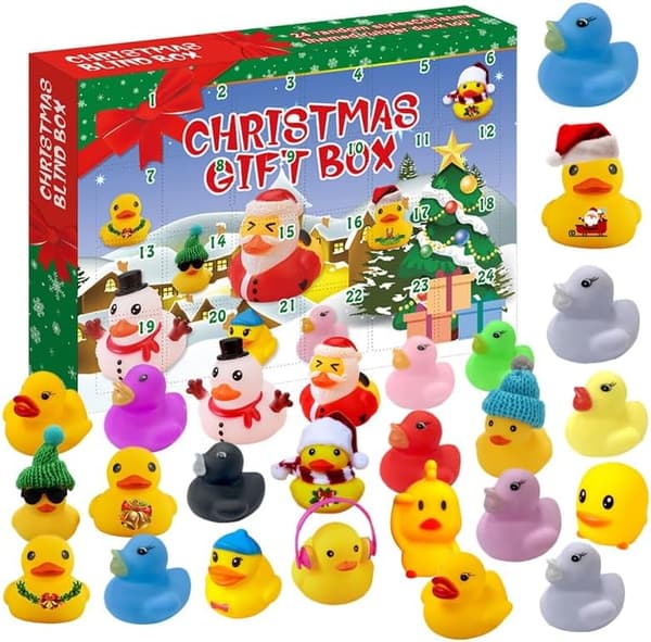 Adventskalender 2024 med 24 overraskelser av badeender for barn, julefestgaver, gutter, jenter, festlig nedtelling