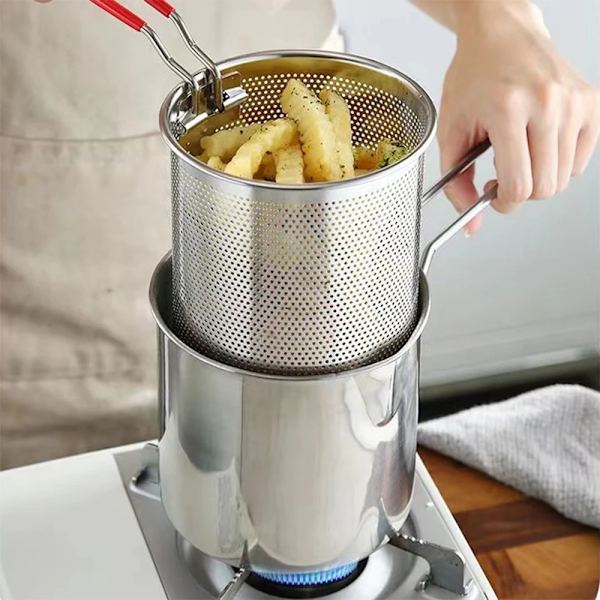 304 Rustfrit Stål Kurv Pot Frituregryde Fritere Dybstegning Fisk Sil Fransk Japansk Chips Net Pasta Pan Tråd Køkken Kalkun Løg（Med glat net）