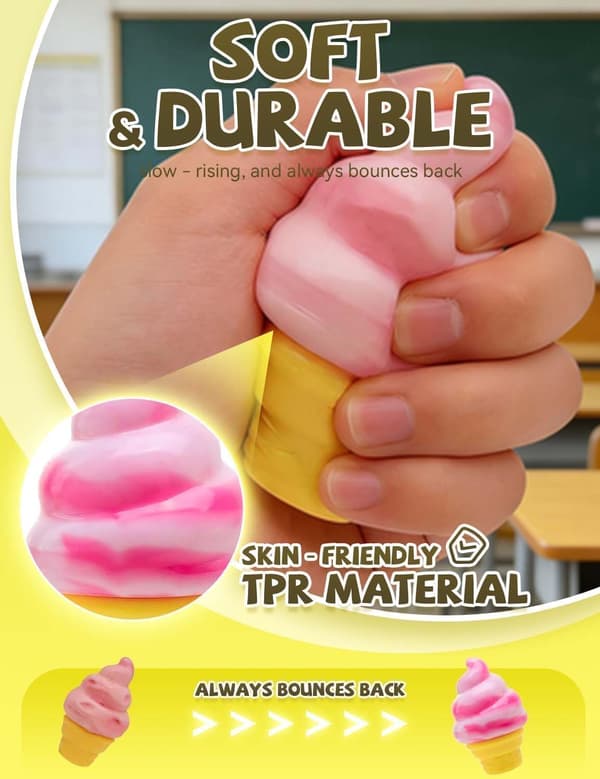 Glasskräm Squeeze Squishy, Glassstrut Squishy, Långsamt Resande Sensorisk Fidgetleksak för Partyfavoriter pink