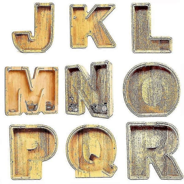 Träspargris med monogram, stor bokstav, spargris med initialer, födelsedagspresent för barn, A-Ö