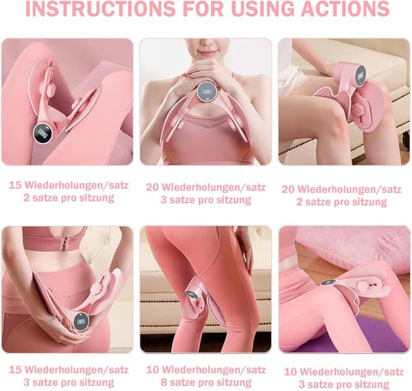 Lårtränare Rosa - Multifunktionell bäckenbottentränare för kvinnor, rumpformare, intelligent räknechip, justerbart motstånd, PP-material