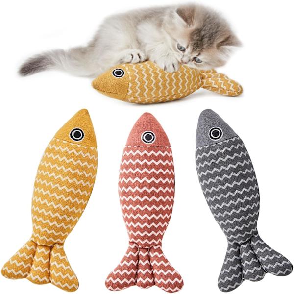 Katt Leksaker Fisk, 3 st Crinkle Ljud Kattmynta Leksaker Mjukt Linne, Interaktiv Kattunge Träning Spark Leksaker för Innekatter 7,8 Tum för Alla Raser