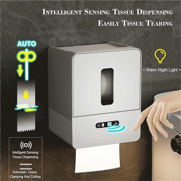 Smart berøringsfri toiletpapirdispenser, elektronisk papirhåndklædedispenser, med natlys, USB