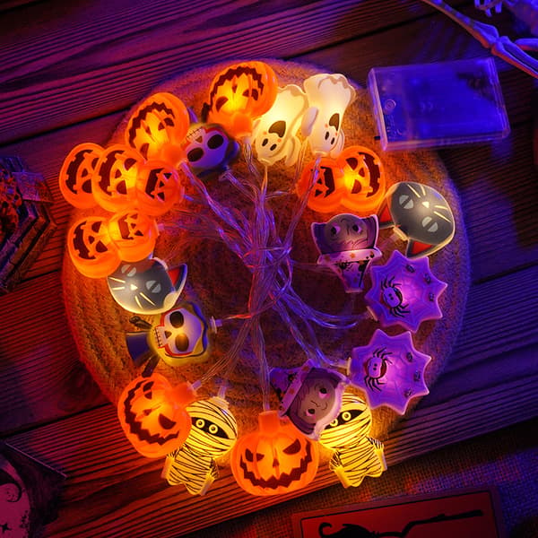 LED-lyskæde med Halloween-græskar og spøgelsesansigter - Dekorative fe-lys til indendørs gårdfeststemning Flat pumpkin face design 3m 20-light bulb - battery-operated