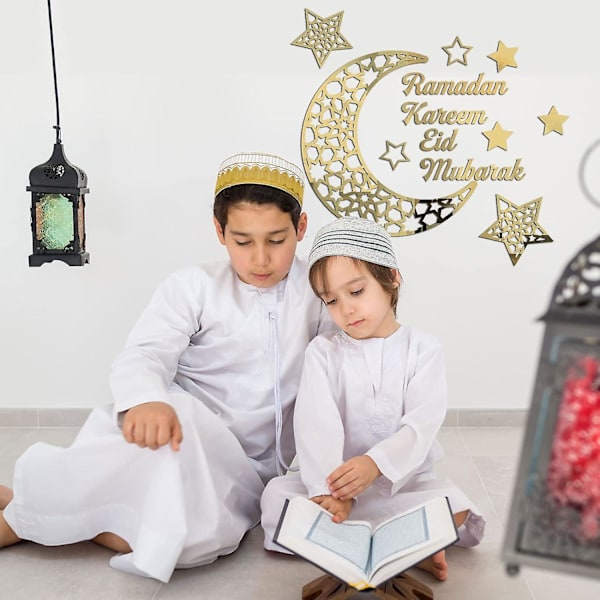 Ramadan-koristeet 2024, 3D DIY Eid Mubarak itseliimautuvat seinätarrat taidekoriste, Ramadan Kareem kuu tähti akryyli seinätarra