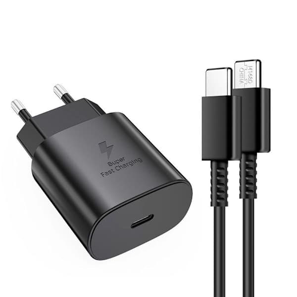 Hurtigoplader 45W til Samsung USB-C + 2M USB-C Kabel - EU - Sort 45W Hurtig Opladning