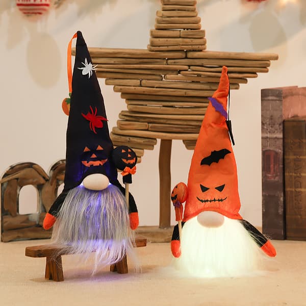 2 st. Halloween-tomtar plyschdekoration handgjorda svenska tomtar plysch