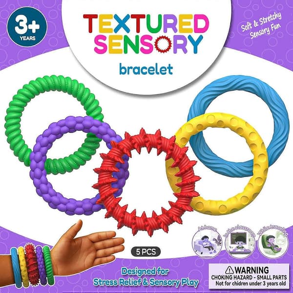 Sensoriske Fidget Armbånd – 5 Stilfulde Silikone Armbånd, Beroligende Legetøj til Børn