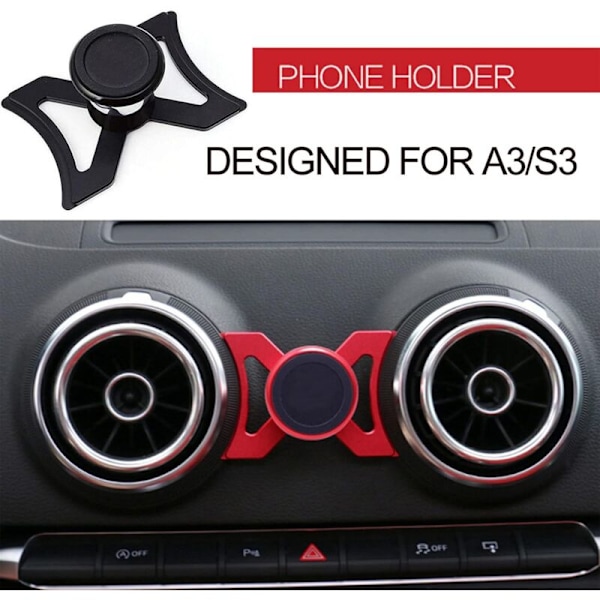 Magnetisk telefonholder for Audi A3 8V S3 8P, bil luftventilholder, egnet for smarttelefon og GPS, med bil, 360° justerbar visning, svart