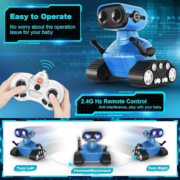 Ladattava Emo-robottilelu tanssiliikkeillä ja LED-silmillä, kaukosäädin lapsille 5+