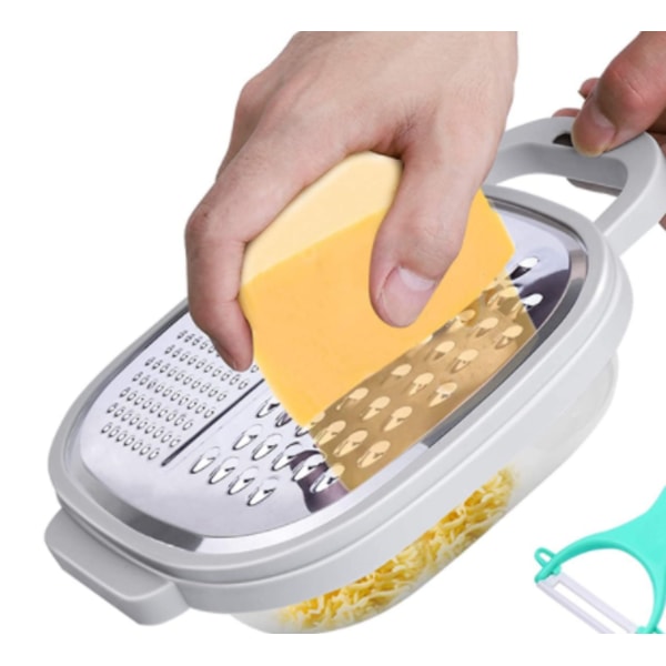 Non-stick ostejern, rustfrit stålblad med flere riveoverflader til opbevaring af mad i køkkenet, kompakt og ergonomisk håndtagsdesign