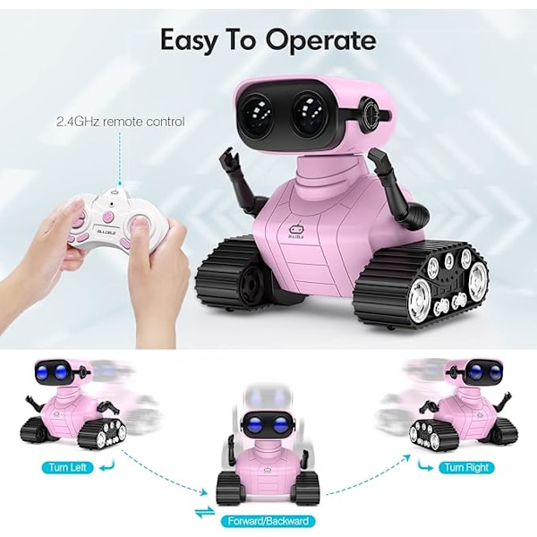 ALLCELE Jenter Robot Leke, Oppladbar RC Robot for Barn, Fjernkontroll Leke med Musikk og LED Øyne, Gave til Barn fra 3 År og Oppover - Rosa