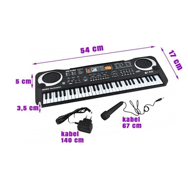 Elektronisk orgel - 61 tangenter med mikrofon Black Svart