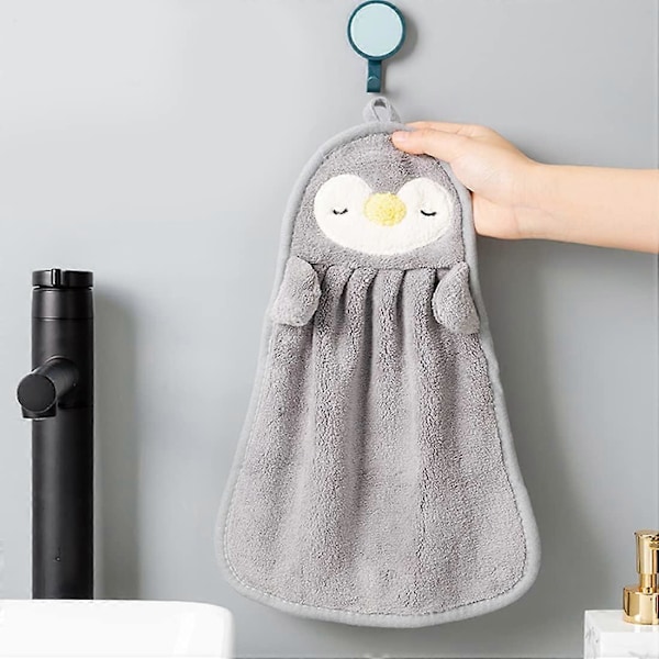 2-pack Mjuka Chenille Hänghanddukar för Kök Badrum Pingvin