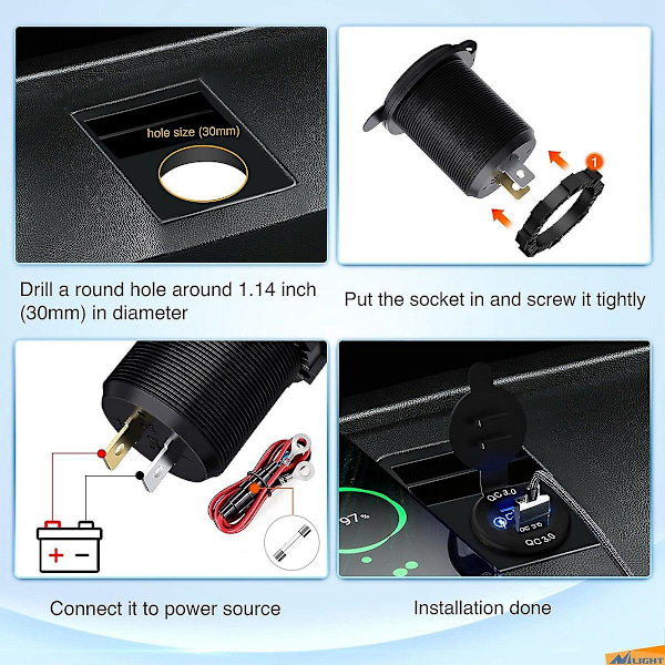Nopea Latauspistorasia 60W USB-C Useita Auton Latauspistorasioita PD 3.0 & Kaksi QC3.0 Porttia Kosketuskatkaisimella Black