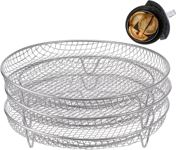Kompatibelt 7-8 tommer Airfryer tilbehør 3 stabelbare stativer til Instant Vortex Nuwave Airfryer Ninja Foodi Grill 304 rustfrit stål Multi
