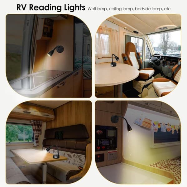 12V Læselampe med USB-ladeport, 1 stk. RV Indvendig Belysning Sølv