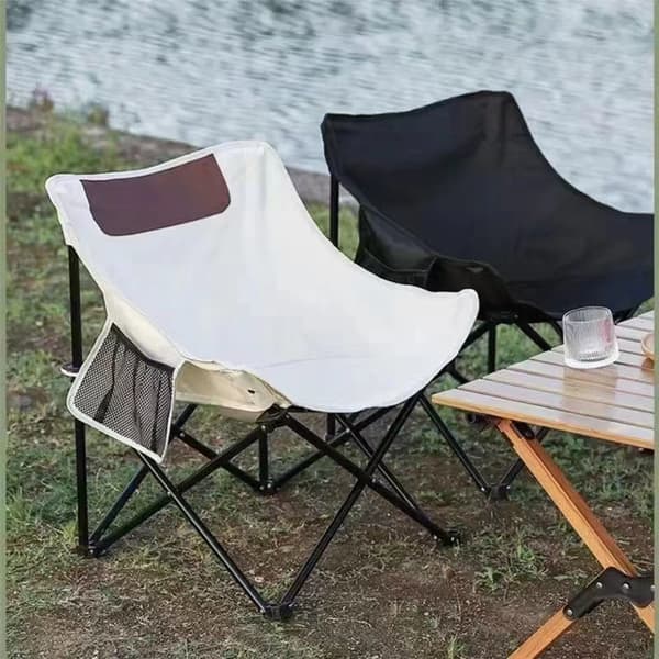 Månstol utomhus hopfällbar stol resestol picknick campingutrustning lätt att förvara och bära black
