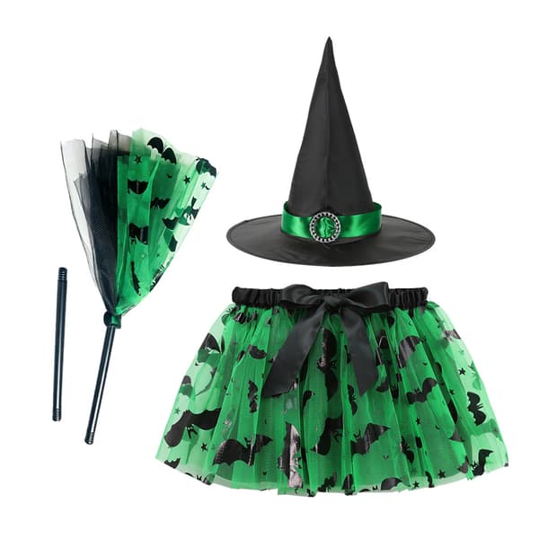 Halloween trykt mesh græskar tutu nederdel heksehat kost tre-delt sæt til piger RS24401 + Black S