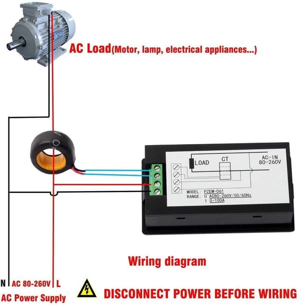 AC 80-260V 100A Digitalt Multimeter PZEM-061 LCD-Skjerm Digitalt Voltmeter Energimåler Voltmeter med Strømtransformator CT