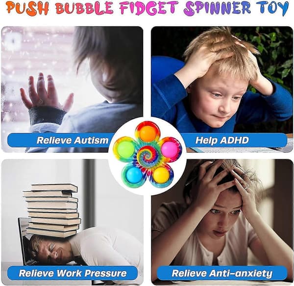 Fidget Spinner Pop Leker Sett med 4, Fidget Pop Leker Partygave, Sensorisk Bubble Pop Leker Kit for barn, Enkle Fidget Spinners Pop Stress