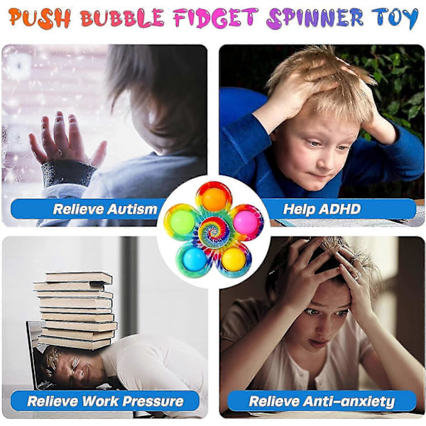 Fidget Spinner Pop Leksaker Set om 4, Fidget Pop Leksaker Party Present, Sensoriska Bubble Pop Leksaker Kit för Barn, Enkla Fidget Spinners Pop Stress