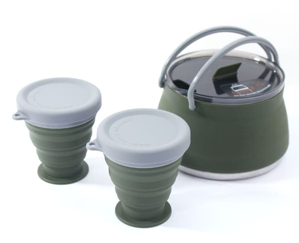 Vikbart campingkärlset i silikon, bärbart utomhuskökskit med non-stick-beläggning för vandring och resor Set 3 Khaki
