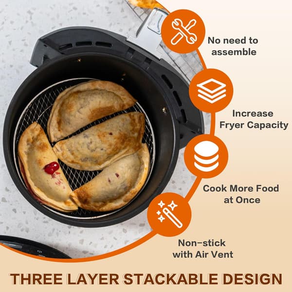 Kompatibelt 7-8 tommer Airfryer tilbehør 3 stabelbare stativer til Instant Vortex Nuwave Airfryer Ninja Foodi Grill 304 rustfrit stål Multi