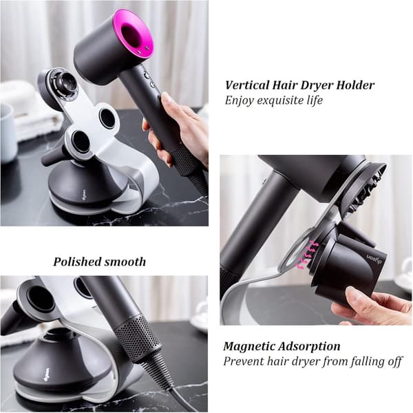 Kompatibel Dyson Supersonic Hårføner Magnetisk Holder med Diffuser og 2 Oppbevaringsdyser Hårfønerholder i Høykvalitets Aluminiumslegering